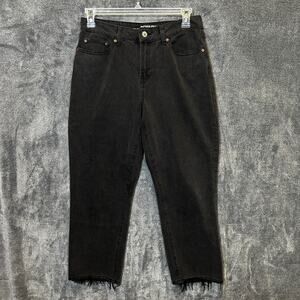 Rewash Brand Jeans Womans 9/29 Black Denim High Rise Raw Hem Distressed Stretch